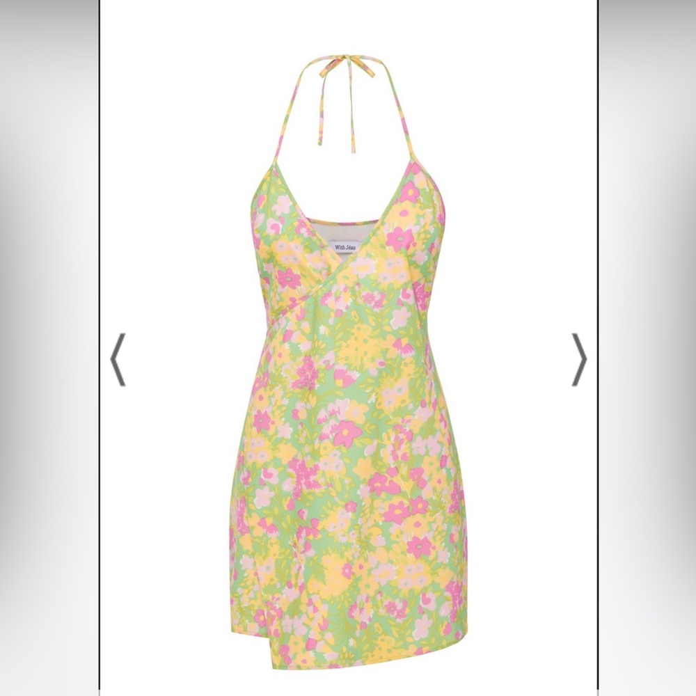 With Jean floral halter mini wrap dress